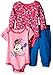 Disney Baby Girls' 3-Piece 2 Minnie Mouse Bodysuits with Pant Set, Pink, 3/6 Months