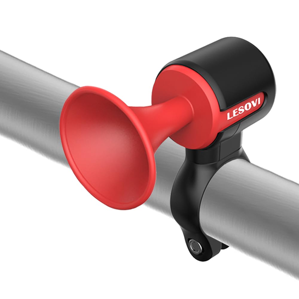 Photo 1 of LESOVI Electric Bike Horn, 120dB Electronic Bicycle Bell with 300mAh Battery Operated/IPX5 Waterproof, Loud Bike Bell for Adults/Kids (Red)
