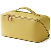 EACHY Travel Makeup Bag, Large Capacity Cosmetic Bag for Women, Waterproof PU Leather, Flat Open Portable Toiletry Bag for Skincare, Brushes & Travel Essentials
