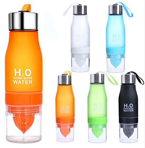 CoolKo Newest Leak Proof Portable 650ML H2O Infuser Sports Water Bottle Health Juice Fruit Squeezer Cup, Own Natural Flavored Fuit Infused Water for Healthy Drinks - Stainless Steel Bottle