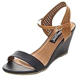 Elegant Footwear Women's Sukky-8 Two Tone Leather Wedge Sandals