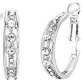 Rhinestone Hoop Statement Earrings for Women,14K Gold Plated Hollow Sparking Cubic Zirconia Earrings Party Jewelry Accessories Gifts