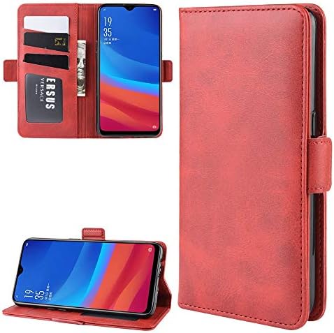 EASYCOB Phone Flip Case for Oppo A5S, PU Leather Wallet Cellphone Shell Ultra Slim TPU Shockproof Protective Case with [Magnetic Closure] [Kick-stand] [Card Slots] -Red