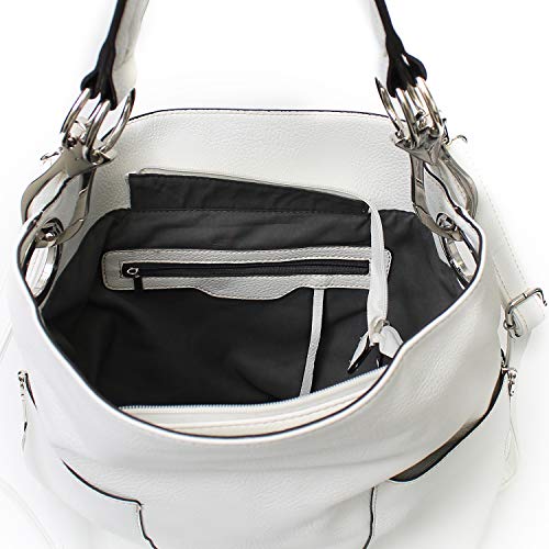 Americana Bucket Style Hobo Shoulder Bag with Big Snap Hook Hardware and Side Zipper Pocket - Thumbnail 3