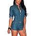 Lisli Women Long Sleeve Denim Jeans Jumpsuit Bodysuit Shorts Romper Playsuit (L)