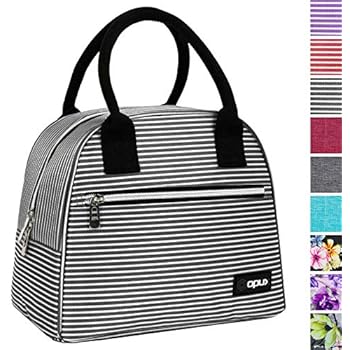 OPUX Lunch Bag for Women | Insulated Lunch Tote for Ladies, Girls, Female | Medium Reusable Soft Lunch Box Purse Cooler for School, Work, Office | Fits 12 Cans (Black White Stripes)