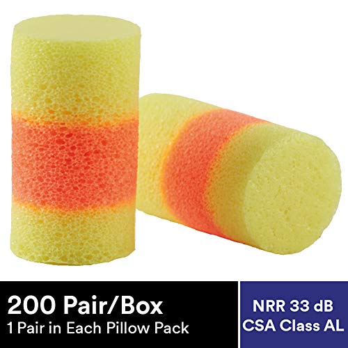 3M Ear Plugs, 200 Pairs/Box, E-A-R Classic SuperFit 310-1008, Uncorded, Disposable, Foam, NRR 33, For Drilling, Grinding, Machining, Sawing, Sanding, Welding, 1 Pair/Pillow Pack