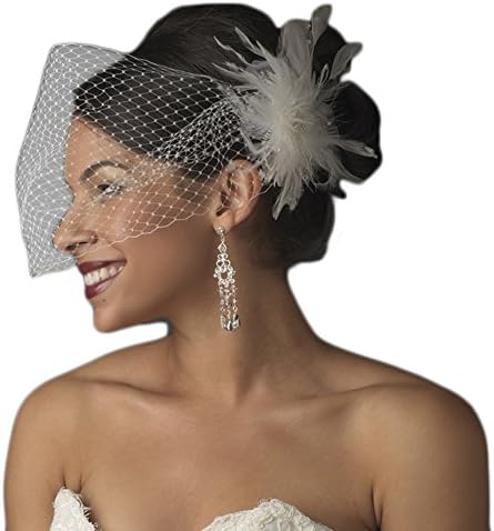 Elena Bridal Feather Accent with Russian Style Cage Veil - Ivory