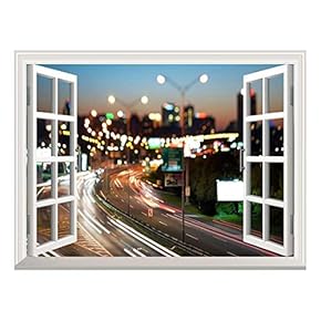 Removable Wall Sticker/Wall Mural - Blurred City Traffic Lights at Night | Creative Window View Wall Decor - 24"x32"