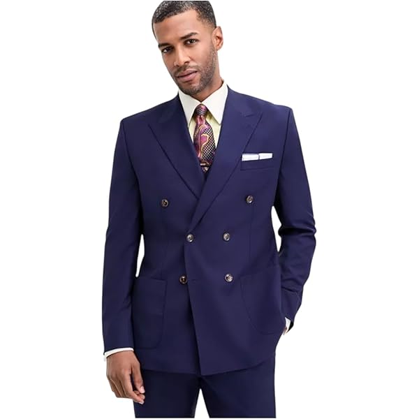 HBDesign Men's Double-Breasted Peak Lapel Six-Button Black Striped