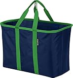 CleverMade SnapBasket XL 40 Liter Reusable Tote Bag with Reinforced Bottom: Collapsible Grocery Shopping Basket, Deep Blue/Kelly Green