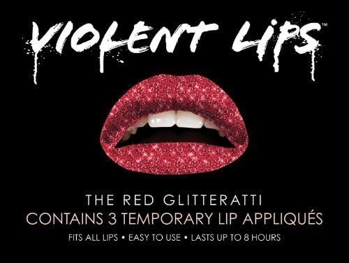 Violent Lips RED GLITTERATI - Lot of (3) Packages of 3 Lip Tattoo Appliques Each, Total of 9 Appliques in RED GLITTERATI