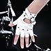 JISEN Sexy Women Punk rivets Belt Up Half Finger PU Leather Performance Gloves White