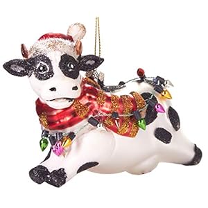 Grappige kerstkoe kerstbal – Handgeschilderd glas – 11 cm