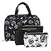 Adrienne Vittadini Cosmetic Bag Set: 3 Travel Makeup Toiletry Bags with Zippered Closure - Large Satchel & Medium & Small Square Cases - Black and White Floral