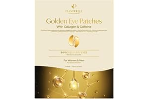 PLANTIFIQUE Gold Under Eye Patches for Puffy Eyes 10 Pairs Eye Masks for Dark Circles, Puffiness with Collagen and Caffeine -