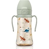 GROSMIMI Flip Top Spill Proof Sippy Cup, PPSU, BPA Free, 10 oz, Stage 2 Straw for Toddlers (Dinosaur)