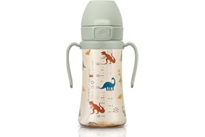 GROSMIMI Flip Top Spill Proof Sippy Cup, PPSU, BPA Free, 10 oz, Stage 2 Straw for Toddlers (Dinosaur)