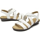 VJH confort Women’s Flat Sandals, Soft Straps Slip-on Open Toe Light Weight Elastic Slingback Comfort Casual Walking Sandals