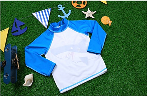 Monvecle Little Boys' 3-Pieces Shark Rash Guard Swimsuits UPF 50+ Sun Protection Swim Set Blue 7-8Y