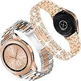 Dsytom Compatible with Galaxy Watch 42mm/Active Band Women Men, 2 Pack 20mm Jewelry Band + Metal Bands Bracelet Strap Replacement for Galaxy Watch 42mm/Active(Silver/Rose Gold+Rose Gold)