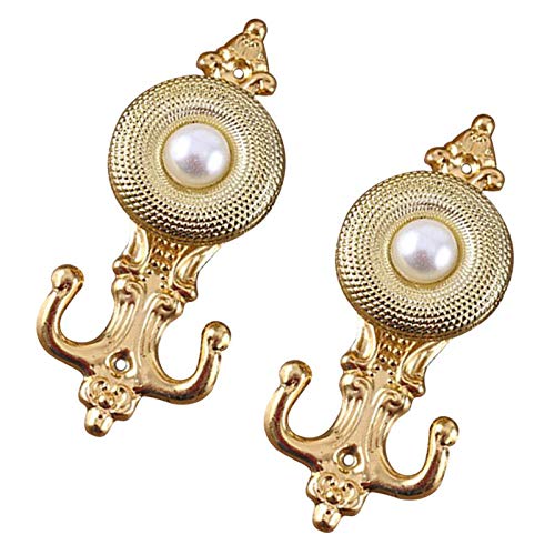 JISETY 2Pcs Drapery Hooks Metal Pearl Decorated Wall Mounted Coat Hanger Tassel Curtain Tieback Holdbacks