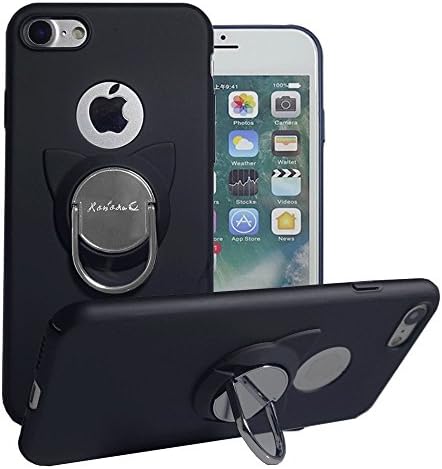 iPhone 7 Case,iPhone 8 Case with Ring Holder Kickstand,Cute Cat Rotating Ring Stand and Slim Thin Anti-Fingerprint Hard Case for iPhone 7/8 4.7inch-Black