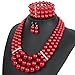 KOSMOS-LI Multi Layer Red Imitate Pearl Strand Costume Jewelry Set