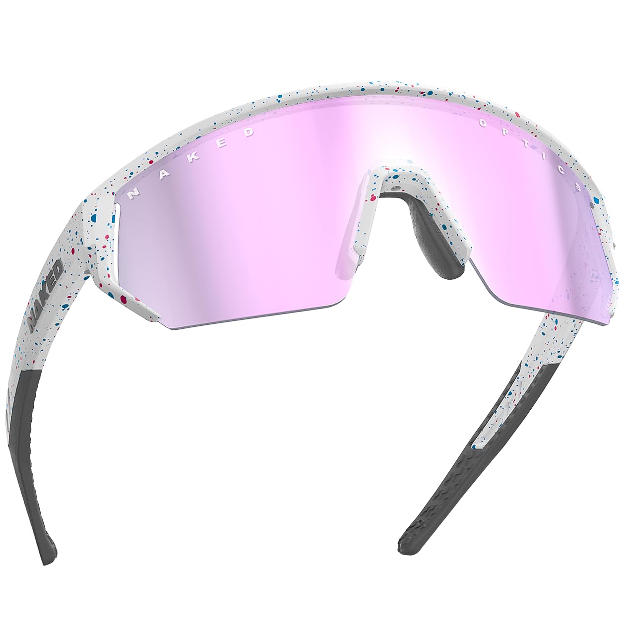 NAKED Optics Blade Sports Glasses Men Cycling Glasses Women Sports Sunglasses with UV400 Protection Fast Glasses Road Bike Cycling Glasses Running Glasses TR90 Frame (White with Colourful Dots (Purple