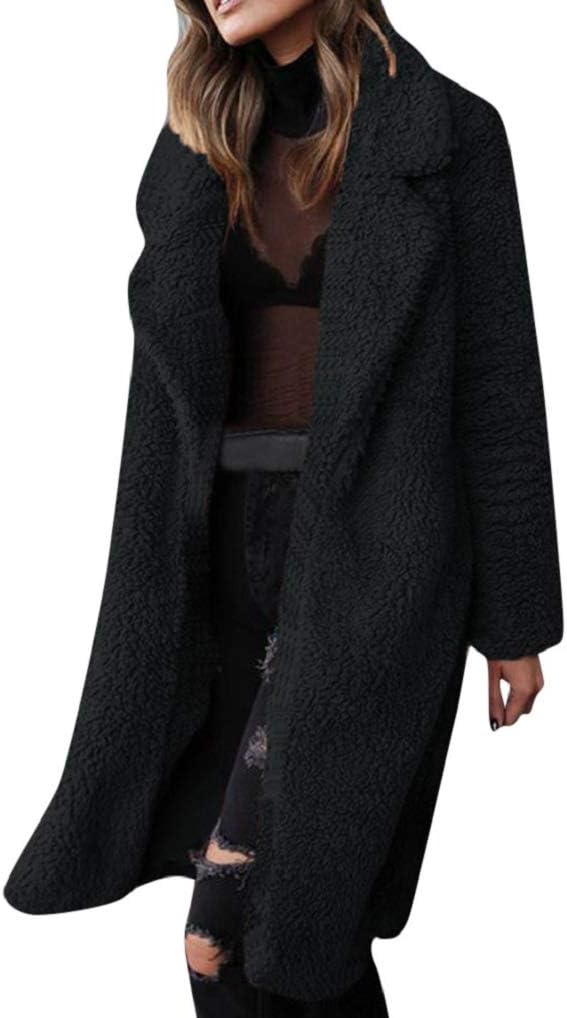 Women Faux Fur Long Coat TUDUZ Ladies Winter Warm Fuzzy Fleece Open Front Cardigan Outwear Jacket
