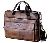 POLO VIDENG M278 Men's Classic Top Cow Genuine Leather Business Handbag Briefcase Shoulder Messenger Satchel Bag For Laptop Macbook (Tan Brown-CP)