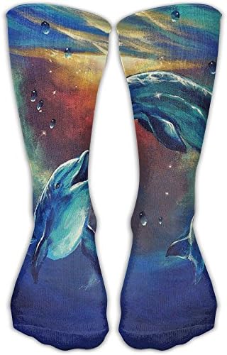 Colourful Dolphin Crew Socks Sport Socks Long Socks Soccer Socks 11.2" Winter Soft Warm For Running,Medical,Athletic,Travel