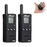 SCORP Walkie Talkie, Mini Two Way Radio 128 Channels Up to 3 Miles LCD Display UHF Handheld Walkie Talkies with Earpiece (2pcs Pack, Black)