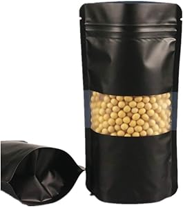 100x Plastic Zip Lock Stand Up Bags Pouches With Notch And Matte Window Food Saver Paper Party Gift Favor Wrap For Candy Coffee Beans Nuts (Food Bags Black, 20x30cm (7.9