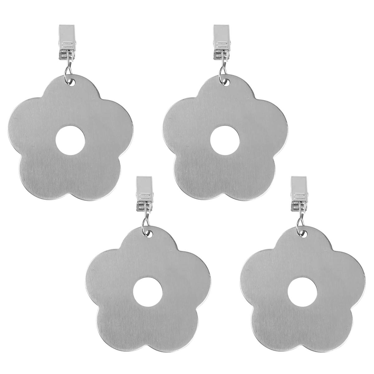 inhzoy 4 Pack Modern Multifunctional Decorative Stainless Steel Tablecloth Weights with Clips for Table Cloth, Picnic Blankets and beach towels A9 Silver Flower