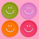 xo, Fetti Smiley Face Paper Plates - 25 pk, 9" | Birthday Party Supplies, Bachelorette Decorations, Birthday Groovy y2k Party, Cool Cake Plates