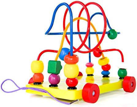 Boxiki kids Wooden Bead Maze Pull Toy & Activity Cube | Early Childhood Education Toys to Develop Cognitive Thinking & Fine Motor Skills | Wooden Roller Coaster for Kids, Toddlers & Children by