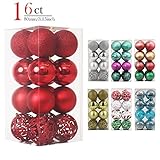 Valery Madelyn 16ct 80mm Essential Red Shatterproof Christmas Ball Ornaments Decoration for Holiday Wedding Party, Tree Balls 8cm/3.15inch, 16 Hooks Included, Themed with Tree Skirt(Not Included)