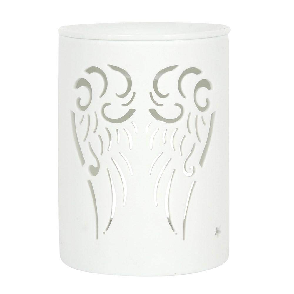 Elegant Wings Cut-Out Design White Ceramic Oil Burner - 13.5cm x 10.5cm (1 Pc.) - Premium Quality Material - Ideal for Aromatherapy, Home Decor Accent & Gift