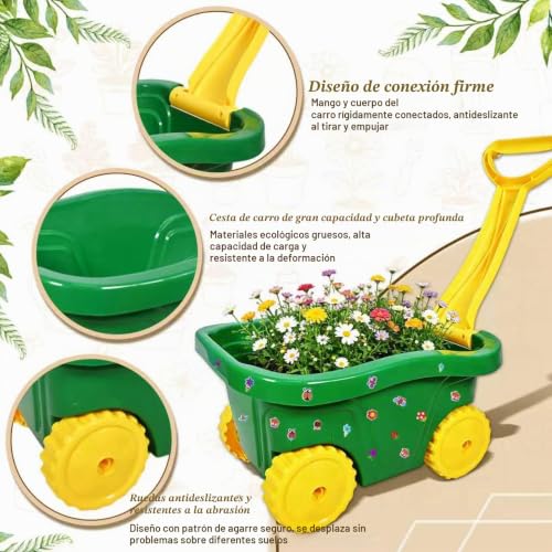 Wheelbarrow for Children, 13pcs Children's Wheelbarrow Set Gardening Set, Children's Garden Tools Set with Shovel, Broom, Rake and Leaf Rake, Sprayer Outdoor Sand Toys (B)