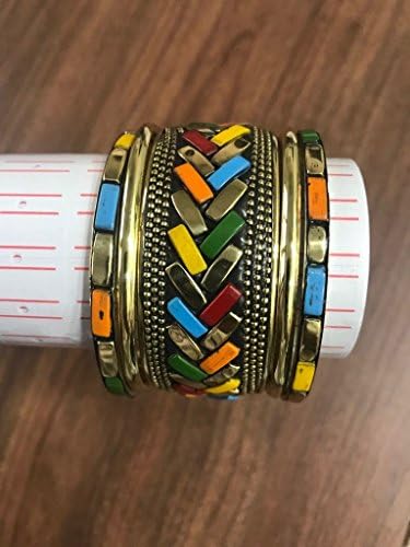 worldexplorer Ethnic Jewelry - Set of 5 Brass Bangle Set Stacking 2.5" Bracelet Handcraft High Gloss Colors …