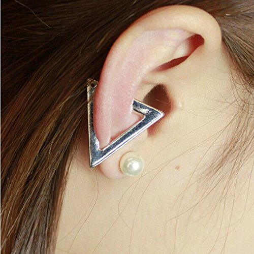 Gyoume 1Pair Stud Earrings Unisex Punk Metal Cartilage Ear Cuff Wrap Clip Hollow Earring Gift (A, Sliver)