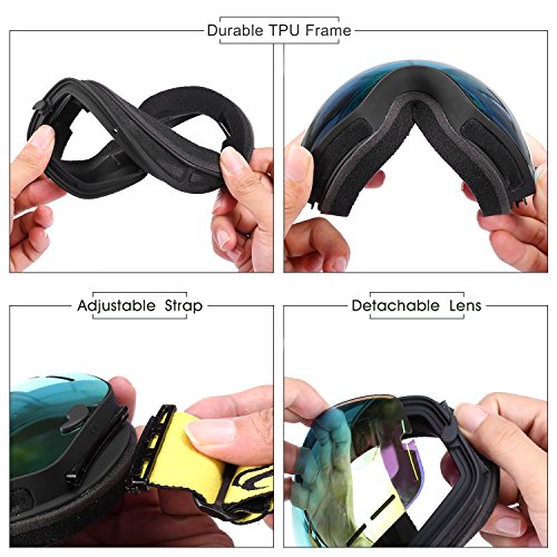 FYLINA Altman Ski Goggles OTG Snowboard Snow Goggles with Anti-Fog, ATV Dirt Bike Motorcycle Sunglasses-100% UV Protection Military Combat Helmet Compatible Detachable Dual Lens for Men Women