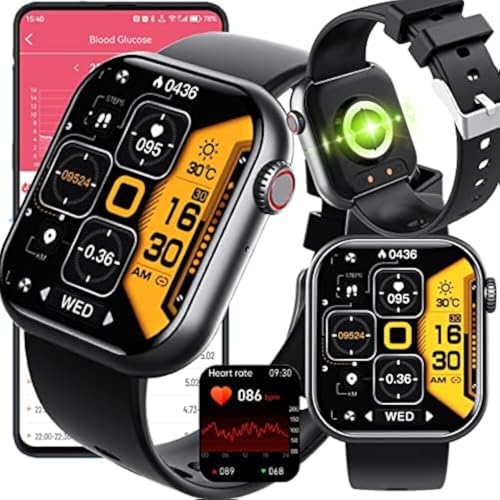 Blood Glucose Smart Watch, Health Monitor for 24/7 Blood Sugar, ECG/SpO2, Heart Rate Sleep Pressure Fitness Tracker Watch, 1.91'' Touch Screen, Bluetooth Answer/Make Call, 50+ Sports Modes (Black)