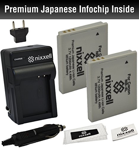 Nixxell NB-4L Battery for Canon, Combo Kit