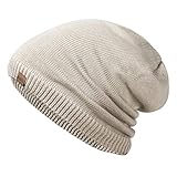 REDESS Slouchy Long Oversized Beanie Hat for Women and Men, Variy Styles and Colors Fleece Lined Winter Warm Knit Cap (Beige)
