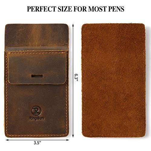Ringsun Pocket Protector for Men, Full Grain Leather Pen Protect Holder