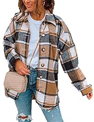 AUTOMET Womens Casual Plaid Shacket Wool Blend