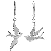 Silvershake White Gold Plated or Yellow Gold Plated 925 Sterling Silver Flying Bird Casual Leverback Dangle Earrings Jewelry for Women