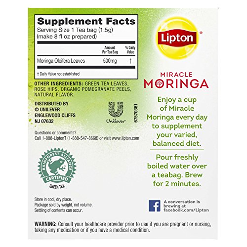 Lipton Herbal Supplement Tea Bags, Miracle Moringa with Green Tea and